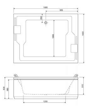 Акриловая ванна Cezares Plane Duo 190x145